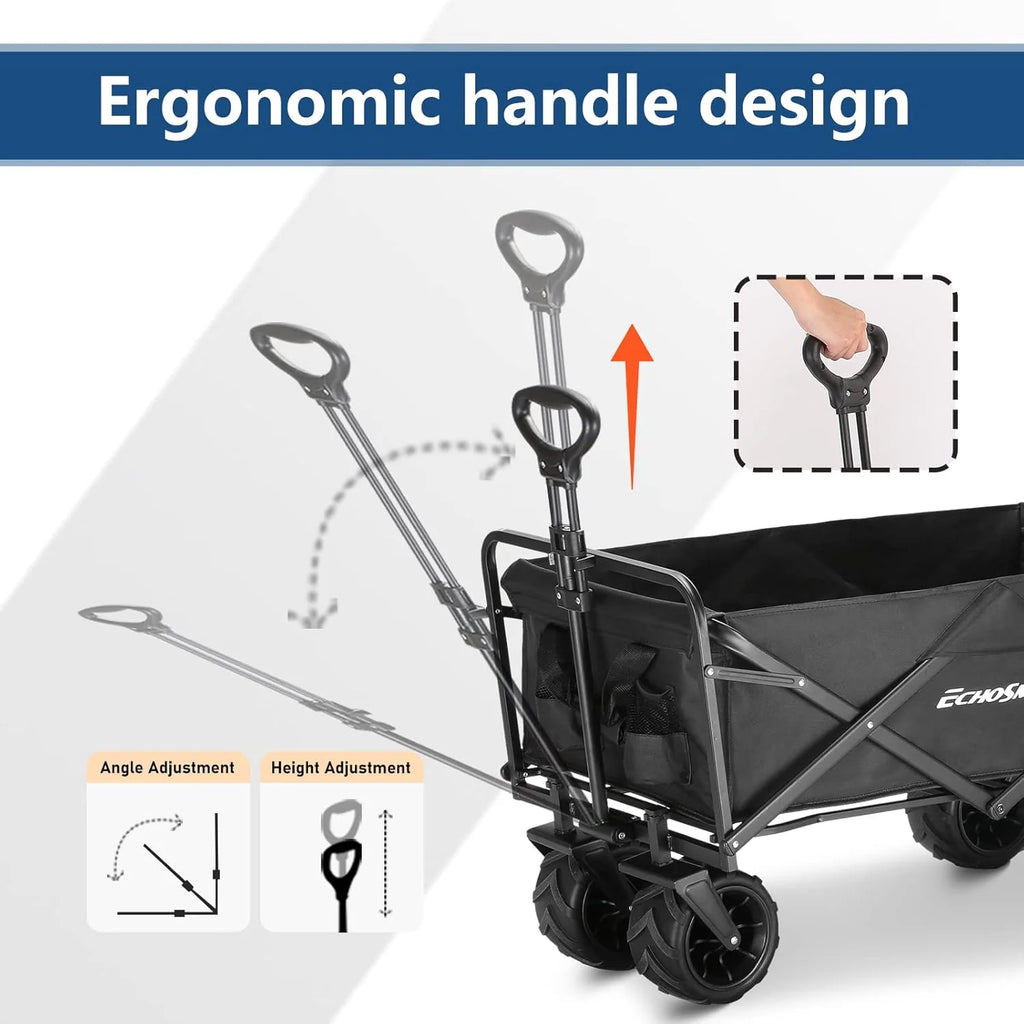 Heavy Duty 350 lb Capacity Foldable Caravan, Outdoor Folding Camping Caravan, Portable Grocery Cart, Adjustable Rolling Cart