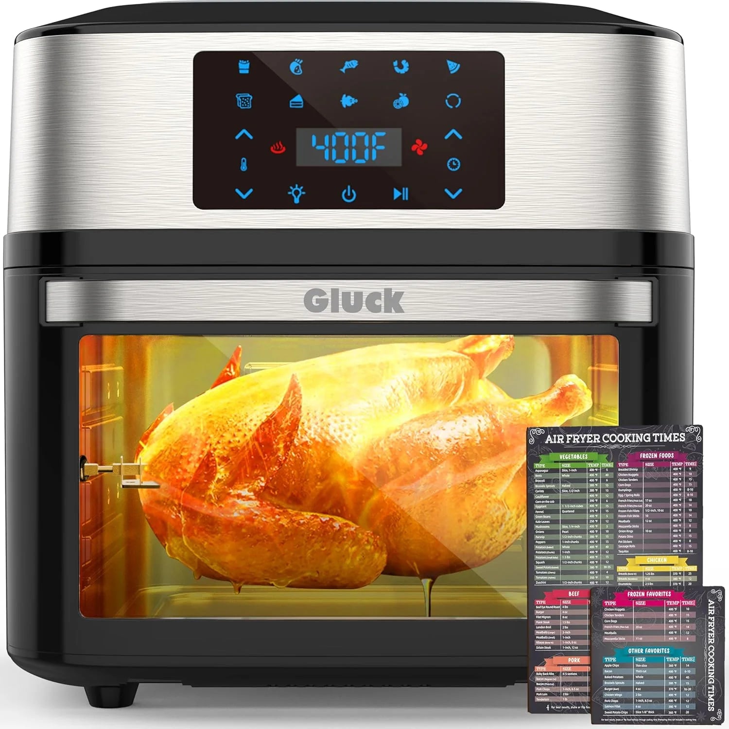 Air Fryer Oven Large 20 QT, 10-in-1 Toaster Oven Air Fryer Combo with Window for Family, Airfryer Oven with Rotisserie, 3 Dehydrating Racks, ETL Certified